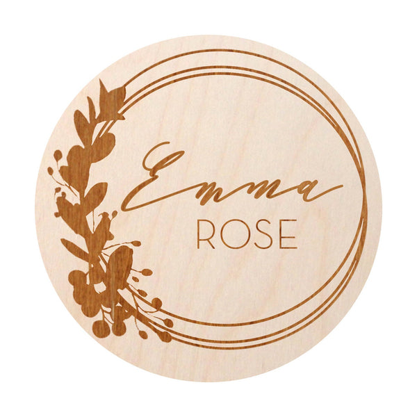 Round Floral Baby Name Plaque